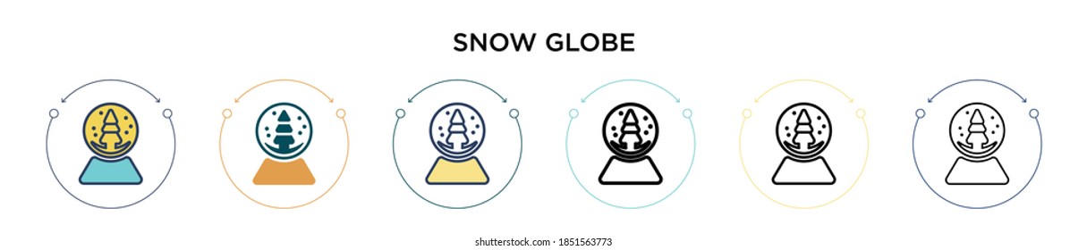 Icono de globo de nieve en estilo relleno, delgado, contorno y trazo. Ilustración vectorial de dos diseños de iconos vectoriales de nieves de color y negro para móviles, ui, web