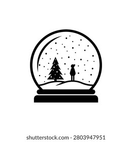 Snow globe icon with a person standing next to a christmas tree inside, winter holiday concept
