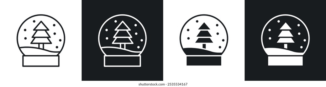 Snow globe icon set. Christmas tree in Ball vector symbol in a black filled and outlined style.
