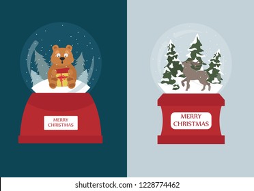 Snow globe icon set. Elements for christmas holiday greeting card, poster design. Vector illustration
