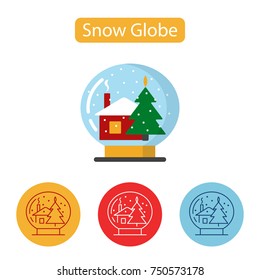 Snow globe icon. Simple house and Christmas tree sign. New year Chrismas object isolated on white background. Graphic for Web Design. Winter holidays vector illustration, flat style.