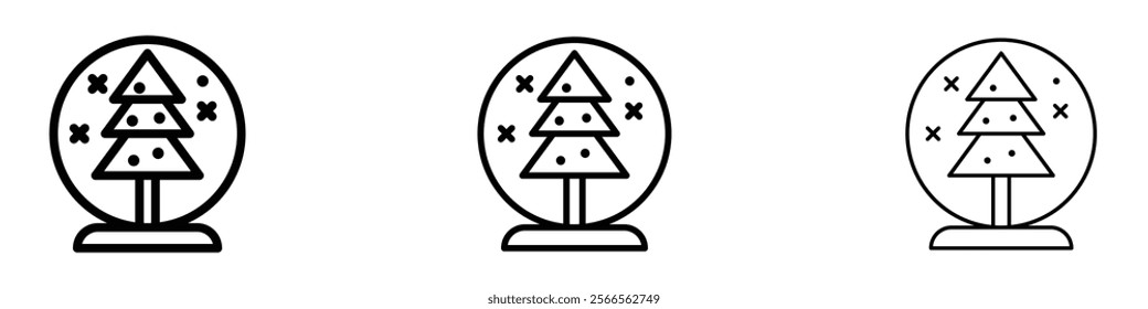 Snow globe icon in tree different line stroke sizes.