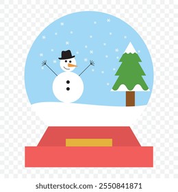 Snow globe icon. Vector. Christmas snowball with tree and snowflakes. Holiday symbol isolated on white background in flat design. Cartoon colorful illustration. eps 10.
