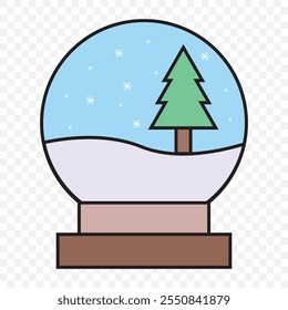 Snow globe icon. Vector. Christmas snowball with tree and snowflakes. Holiday symbol isolated on white background in flat design. Cartoon colorful illustration. eps 10.