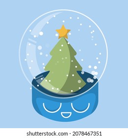 snow globe icon. Vector Illustration of Glass Sphere. Ball with Snow and Tree Inside