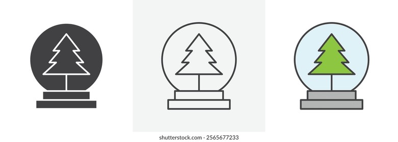 Snow globe icons in black and colored versions