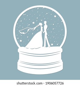 Snow globe, inside the bride and groom. Laser cutting. Vector illustration. Template for laser cutting, plotter and screen printing.