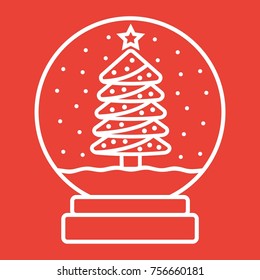 Snow Globe line icon, New year and Christmas, xmas sign vector graphics, a linear pattern on a red background, eps 10.