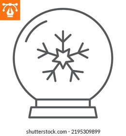 Icono de la línea del globo de nieve, icono de estilo de contorno para sitio web o aplicación móvil, navidad y año nuevo, icono del vector de bola cristalina, ilustración vectorial simple, gráficos vectoriales con trazos editables.