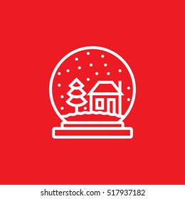 Snow Globe Line Icon, Outline Vector Sign, Linear Pictogram Isolated On Red. Logo Illustration