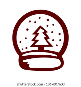 Snow globe linear icon. Water globe with Christmas tree inside. Contour symbol. Vector isolated. 