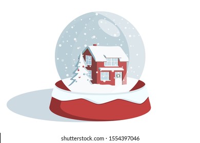 Nieve globo. Balón mágico de vidrio navideño con juguete. Ilustración del vector
