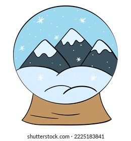 A snow globe with mountains. vector illustration.