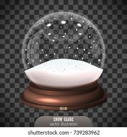 Snow globe on transparent background. Merry Christmas and Happy New Year 2018. Realistic snow globe for Your business project. Vector Illustration