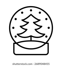 Snow globe outline vector with Christmas tree inside, perfect for winter illustration, cards, or festive web design.