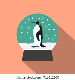 Snow globe with penguin. Winter vector illustration.