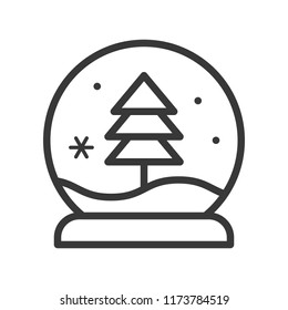 Snow globe with pine tree ,Merry Christmas icon set, outline design editable stroke