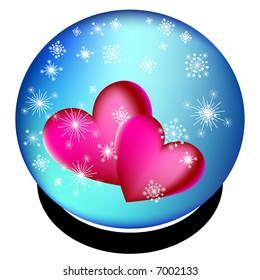 snow globe with pink hearts