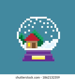 Snow globe pixel art. Vector picture. 