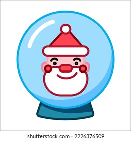 Snow globe with a portrait of Santa. Cute flat vector illustration. New Year. Decoration, design for postcards, invitations, websites. Icon, Logo
