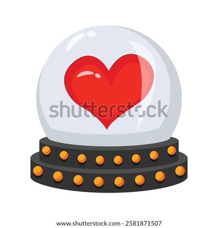 Snow globe with a red heart inside, sparkling inside.