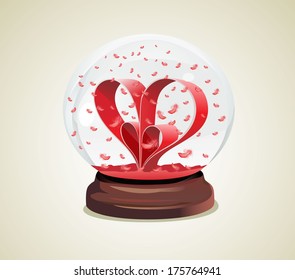 Snow globe with red hearts 