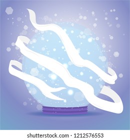 Snow globe with ribbon , template for web and print , cute cartoon illustration 