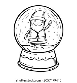 Snow globe with Santa Claus. Christmas snowglobe. Merry Christmas and Happy New Year card. Hand-drawn illustration.