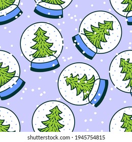 Fondo transparente del globo de nieve. Bola de nieve de vidrio navideño con patrón ininterrumpido de árbol de Navidad.