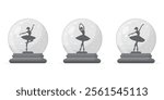 Snow globe set with ballet dancers flat illustration isolated on white background