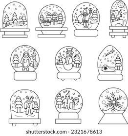 Snow Globe set icon, vector illustration, line art