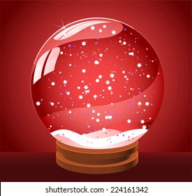 Snow globe snowball vector illustration icon, with star shape with red background.