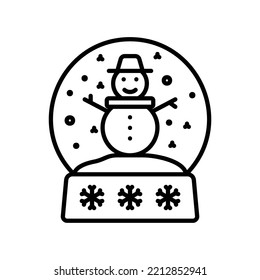 Snow globe with snowflake and snowman in black outline style