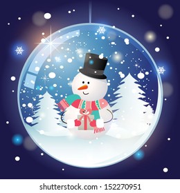 Snow globe with snowman. Christmas card. Vector illustration
