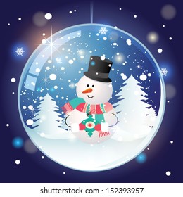 Snow globe with snowman. Christmas card. Vector illustration