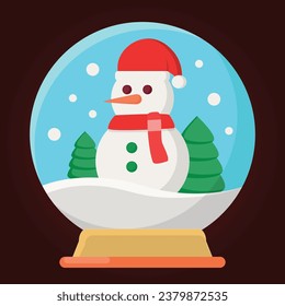 Snow globe with snowman and Christmas trees Vector illustration