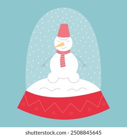 Snow globe with snowman flat vector illustration