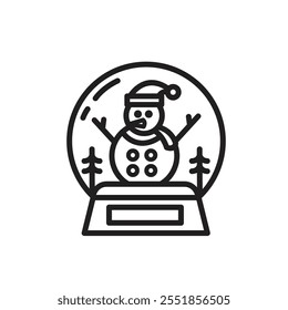 snow globe with snowman in glass container, christmas day icon for flat style greeting, suitable for poster and web icon