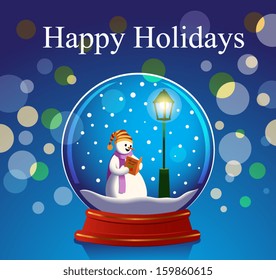 Snow globe with snowman and lamp post. EPS 10 with various transparency modes, opacity mask, color blends and gradients. 