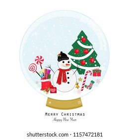 Snow globe. Snowman and new year icon.Happy new year and merry christmas greeting card