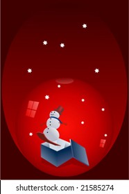 Snow globe with snowman and open box