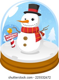 Snow globe with snowman vector cartoon illustration