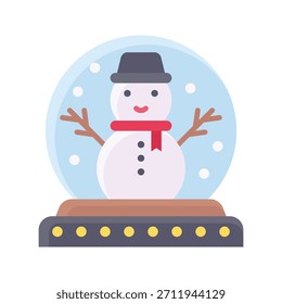 Snow Globe With Snowman Vector Illustration, Flat Style Icon