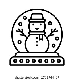 Snow Globe With Snowman Vector Illustration, Line Style Icon