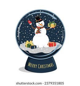 Snow globe with a snowman. Vector image for Christmas and New Year.