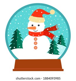 Globo de nieve, hombres de nieve, nevadas, abeto, ilustración vectorial de vacaciones de invierno. Antecedentes de Navidad y Año Nuevo.