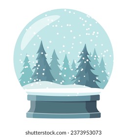 Globo de nieve con ilustración de bosque nevado. Ilustración vectorial. Aislado sobre fondo blanco. Feliz Navidad o decoración de Año Nuevo.