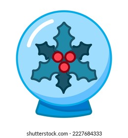 Snow globe with a sprig of mistletoe. Flat New Year icon, logo. Vector geometric illustration. Christmas, Modern design for websites, applications, advertising, postcards, invitations