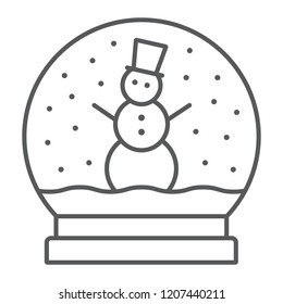 Snow globe thin line icon, christmas and glass, crystal ball sign, vector graphics, a linear pattern on a white background, eps 10.