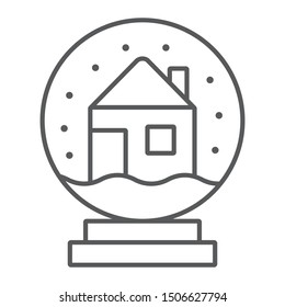 Snow globe thin line icon, holiday and decor, glass ball sign, vector graphics, a linear pattern on a white background, eps 10.